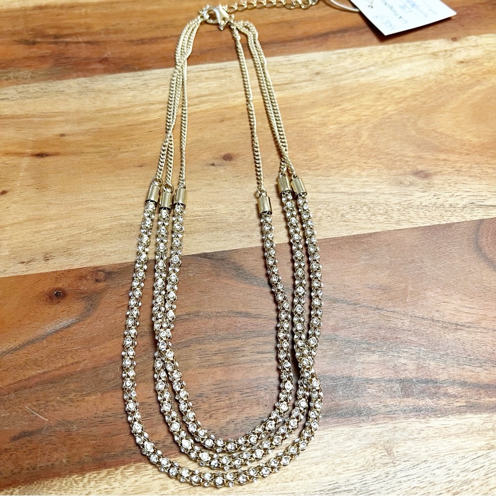 NWT Talbots gold and crystal multi layer chain necklace jewelry classic